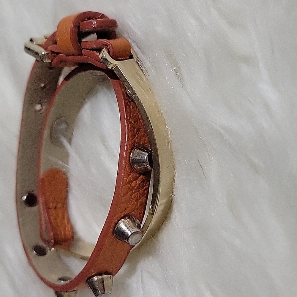 Cara NY Orange Leather Gold Studded Wrap Bracelet Adjustable